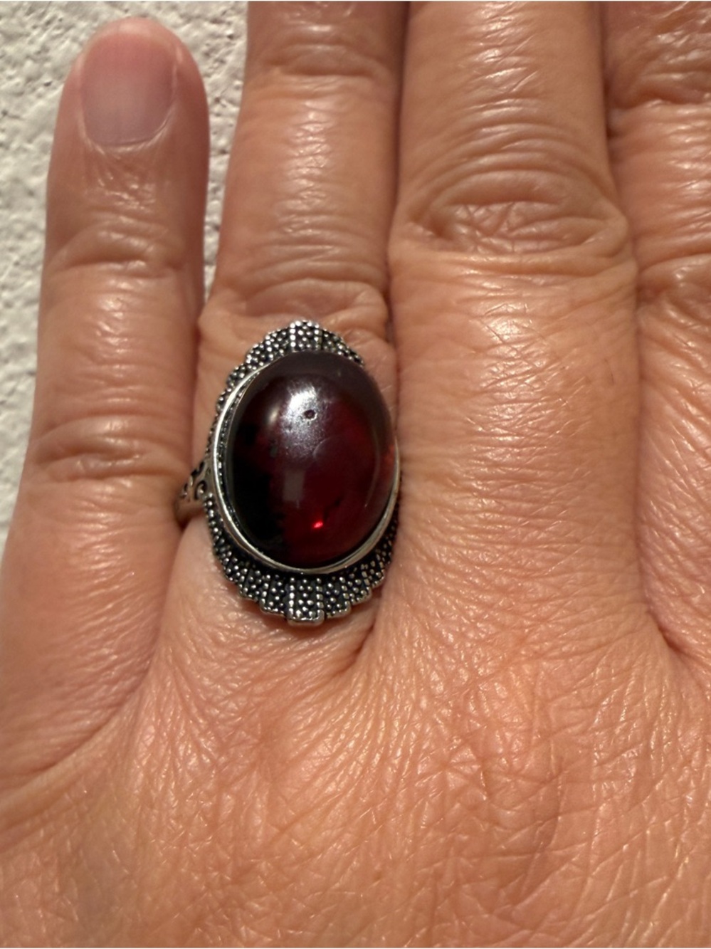 🔥Sale🔥Natural Bloody Amber AdjustbleRing Deep Cognac Ornate Antiqued SilveCopper